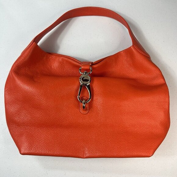 Dooney & Bourke Women Pebble Grain Belvedere Logo Lock Handbag Purse Orange EUC - Picture 2 of 13